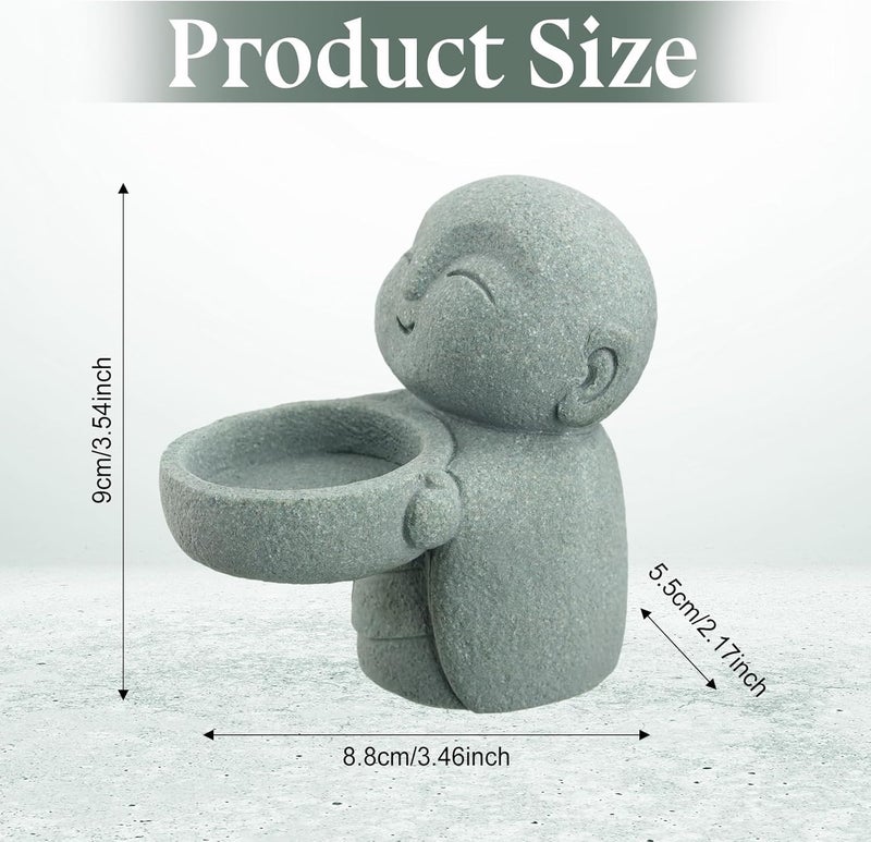 Landical Buddha Sandstone Statues, Zen Monk Praying Statue Sculptures Ornament for Wealth Good Luck Feng Shui Decor Home Office Car Decoration(Jizo Monk) - Image 2